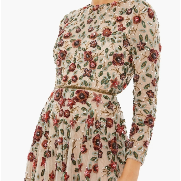 Mac Duggal FLORAL LONG SLEEVE ILLUSION GOWN size 6 in Antique Rose color - Picture 3 of 4